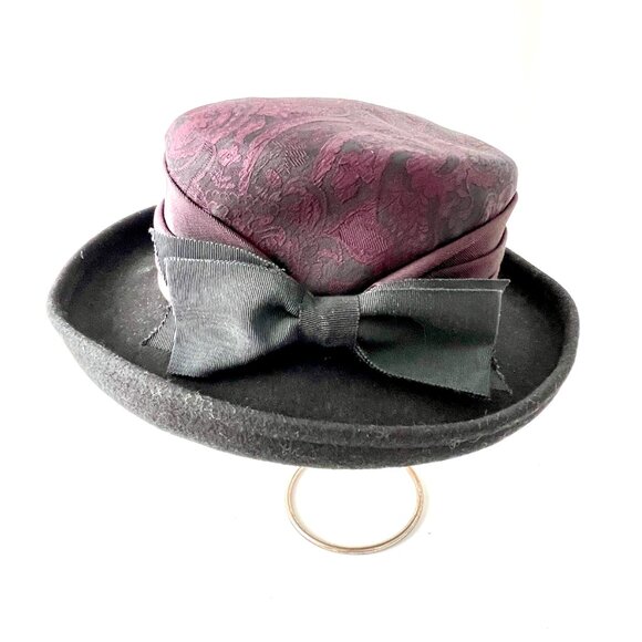 Whittall & Shon 100% Wool Hat, Black and Purple Paisley Pattern EC - Picture 7 of 14